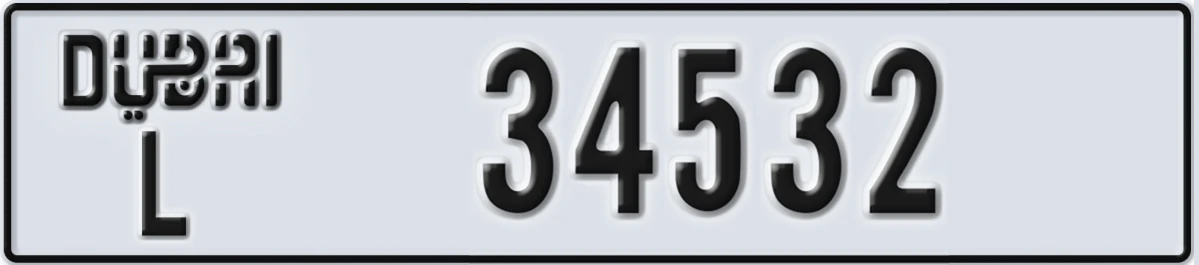 UAE License Plate Dubai L 34532