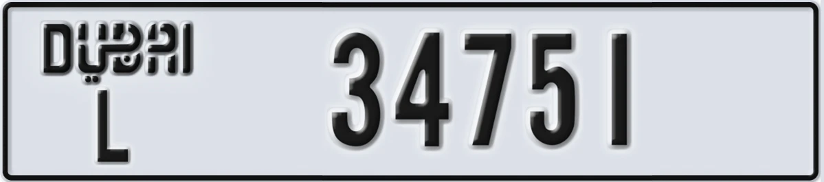UAE License Plate Dubai L 34751