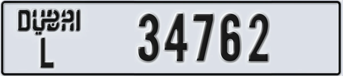 UAE License Plate Dubai L 34762