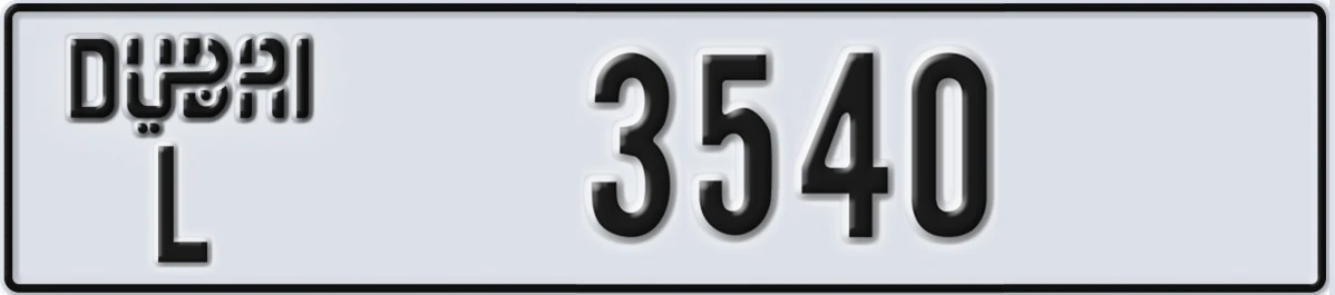 UAE License Plate Dubai L 3540