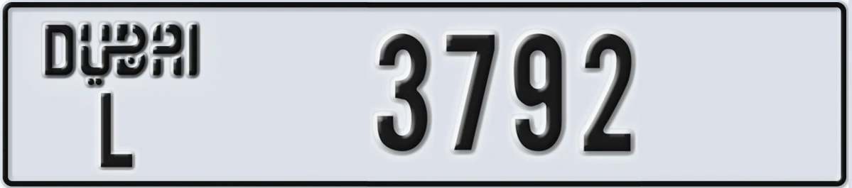 UAE License Plate Dubai L 3792