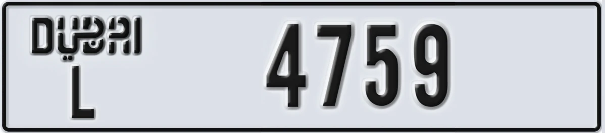 UAE License Plate Dubai L 4759
