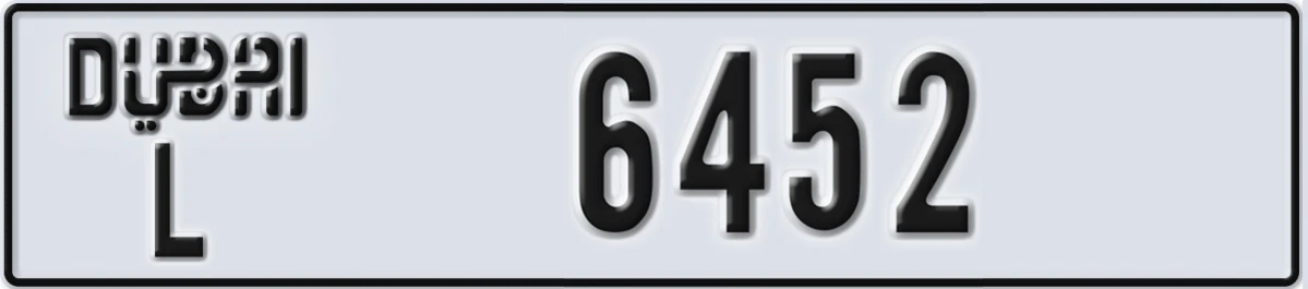 UAE License Plate Dubai L 6452