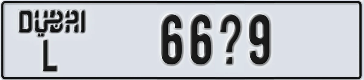 UAE License Plate Dubai L 66X9