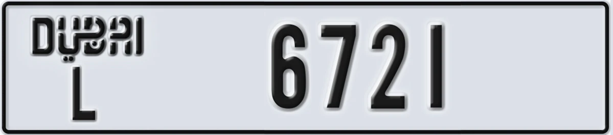 UAE License Plate Dubai L 6721