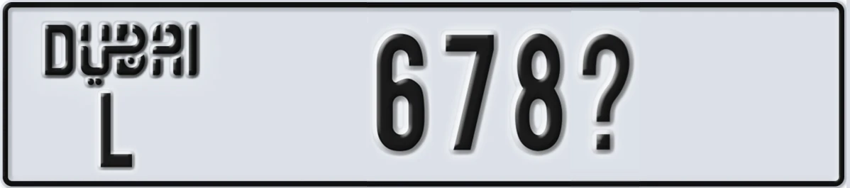 UAE License Plate Dubai L 678X