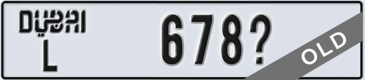 UAE License Plate Dubai L 678X
