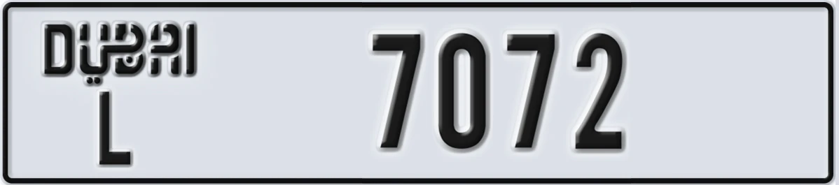 UAE License Plate Dubai L 7072
