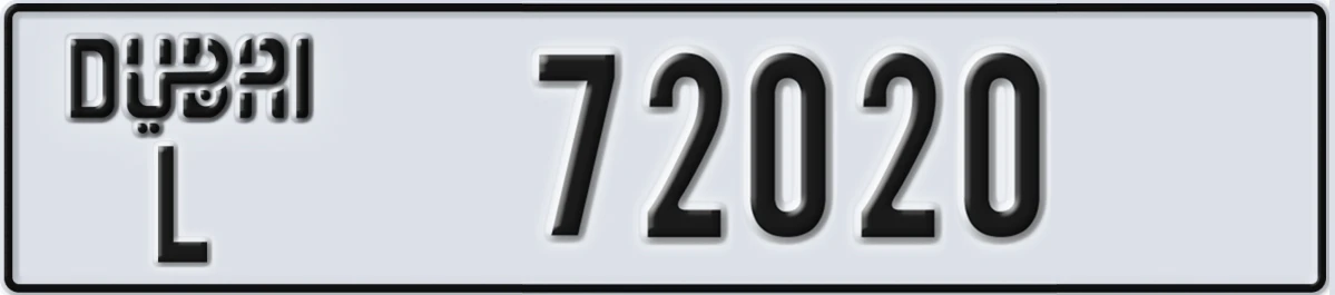 UAE License Plate Dubai L 72020