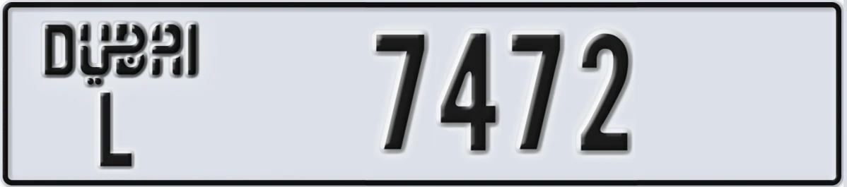 UAE License Plate Dubai L 7472
