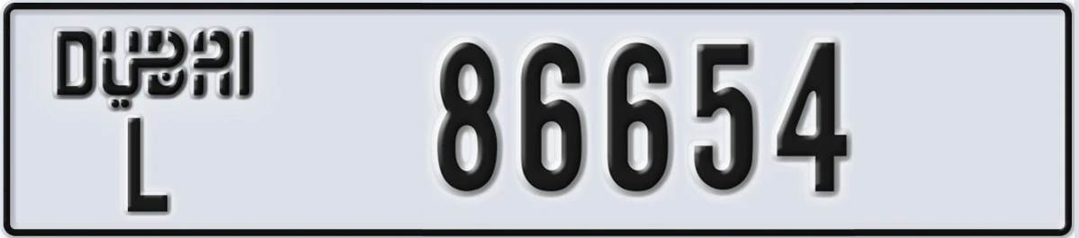 UAE License Plate Dubai L 86654