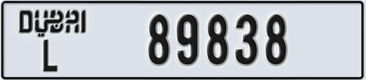 UAE License Plate Dubai L 89838