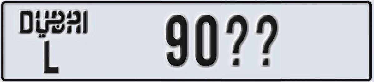 UAE License Plate Dubai L 90XY
