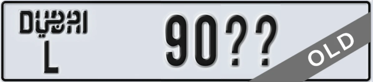 UAE License Plate Dubai L 90XY