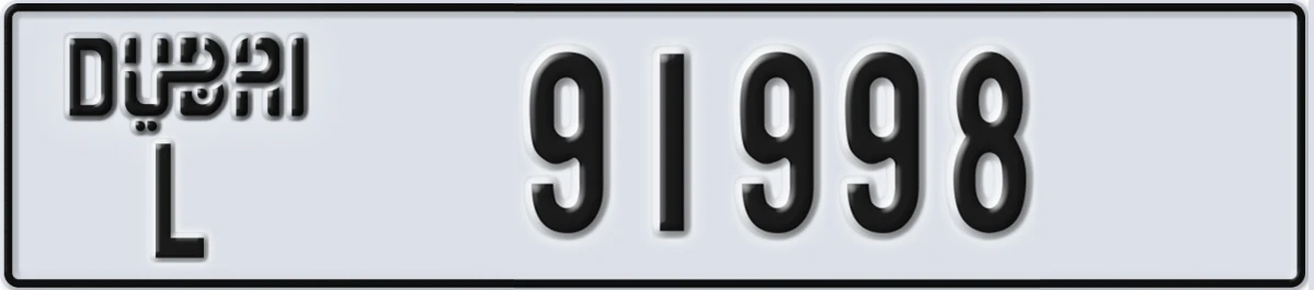 UAE License Plate Dubai L 91998