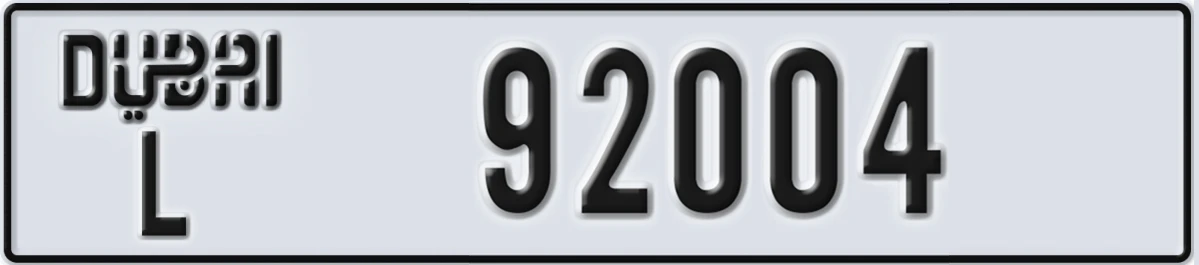 UAE License Plate Dubai L 92004