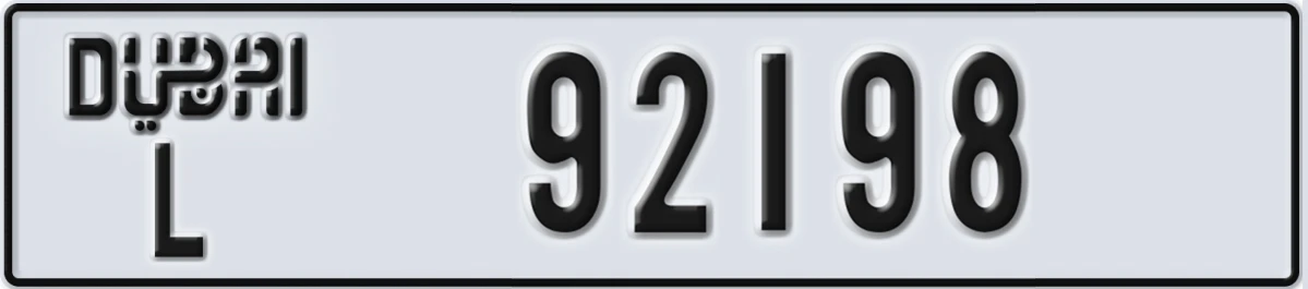 UAE License Plate Dubai L 92198