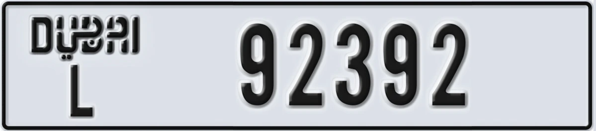 UAE License Plate Dubai L 92392