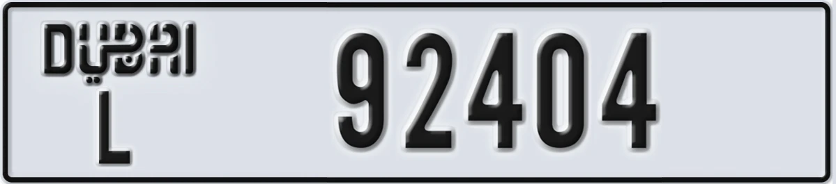 UAE License Plate Dubai L 92404