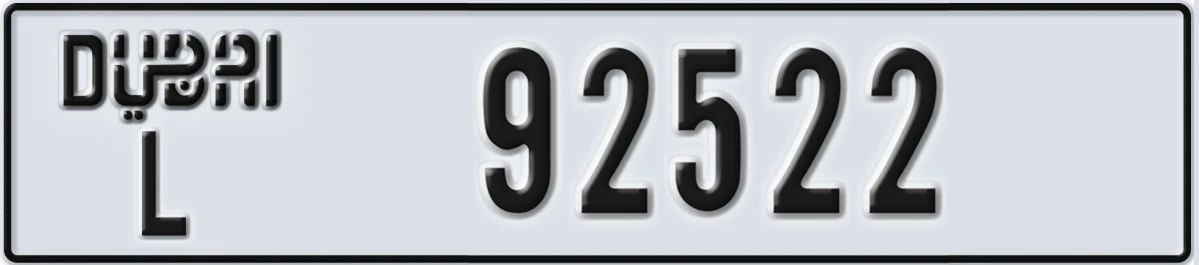 UAE License Plate Dubai L 92522