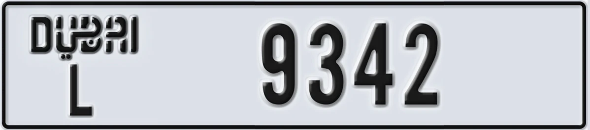 UAE License Plate Dubai L 9342