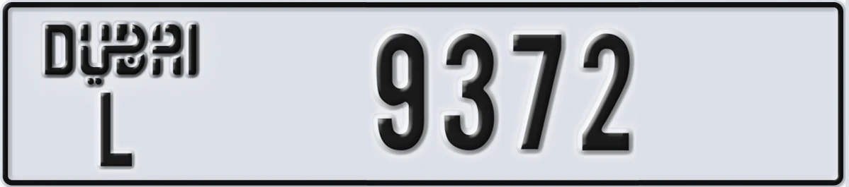 UAE License Plate Dubai L 9372