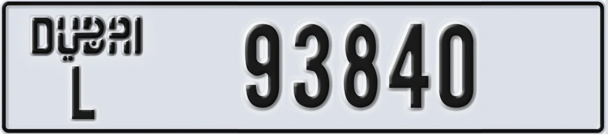 UAE License Plate Dubai L 93840
