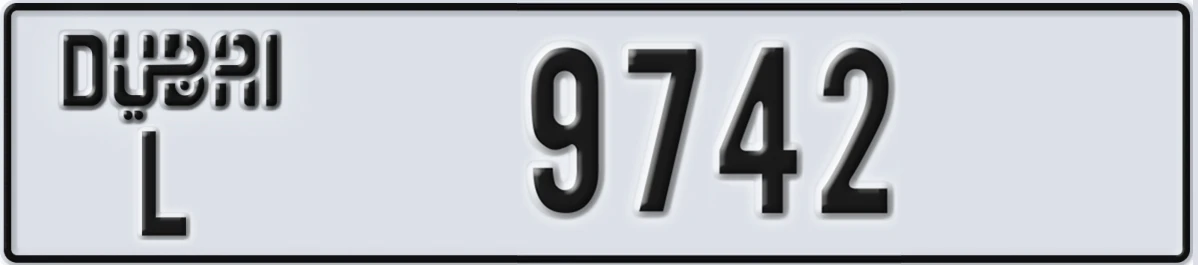 UAE License Plate Dubai L 9742