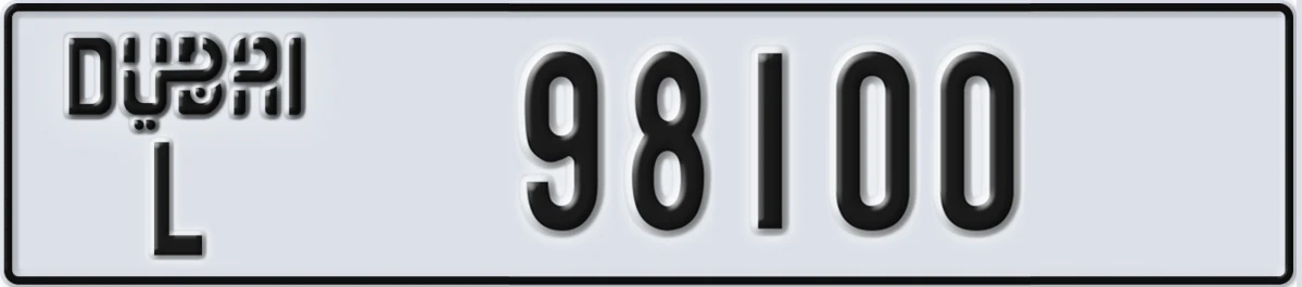 UAE License Plate Dubai L 98100