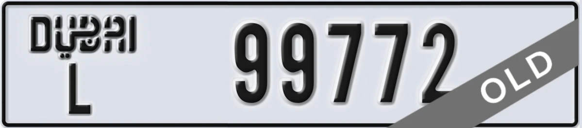 UAE License Plate Dubai L 99772