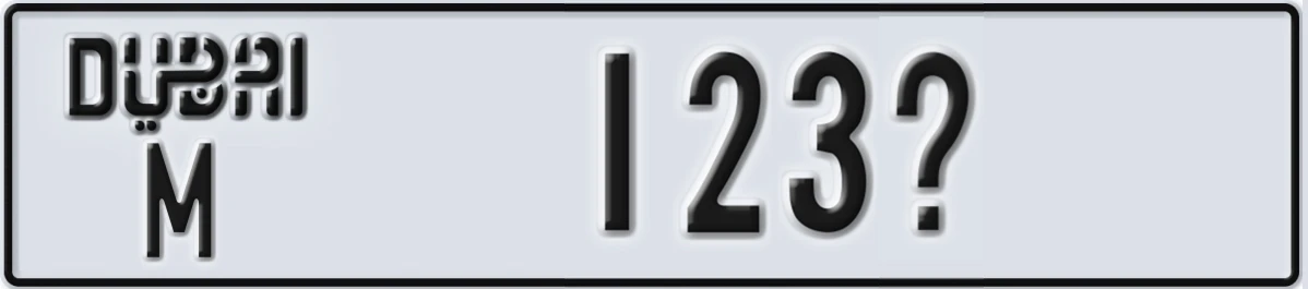 UAE License Plate Dubai M 123X