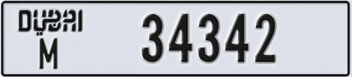 UAE License Plate Dubai M 34342