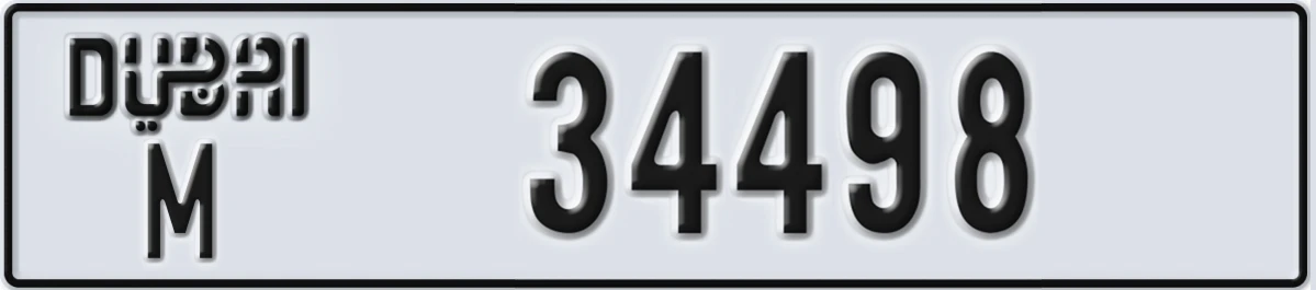 UAE License Plate Dubai M 34498