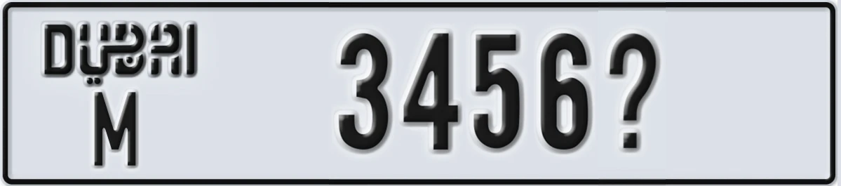 UAE License Plate Dubai M 3456X