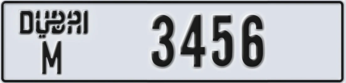UAE License Plate Dubai M 3456X