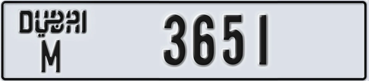 UAE License Plate Dubai M 3651