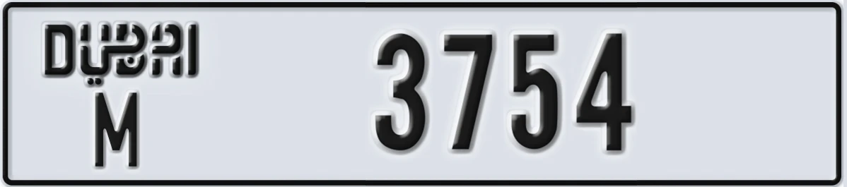 UAE License Plate Dubai M 3754