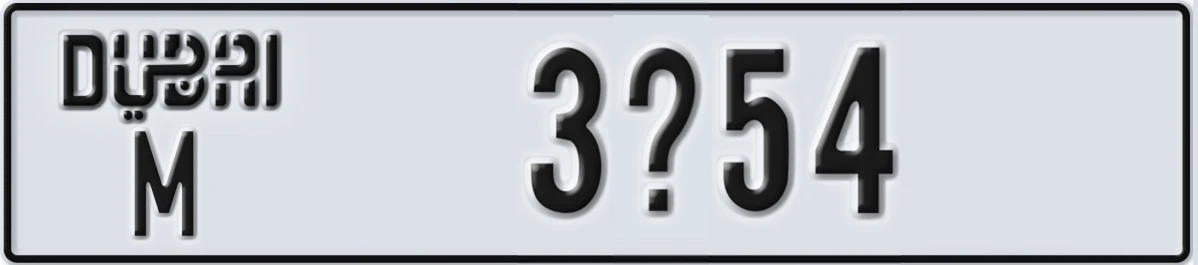 UAE License Plate Dubai M 3X54