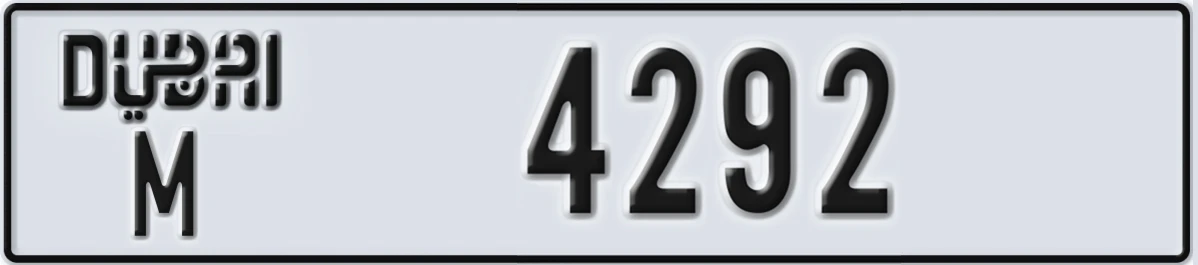 UAE License Plate Dubai M 4292
