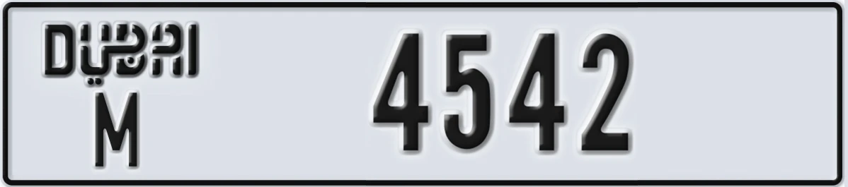 UAE License Plate Dubai M 4542