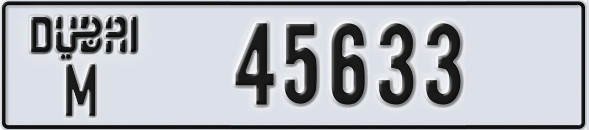 UAE License Plate Dubai M 45633