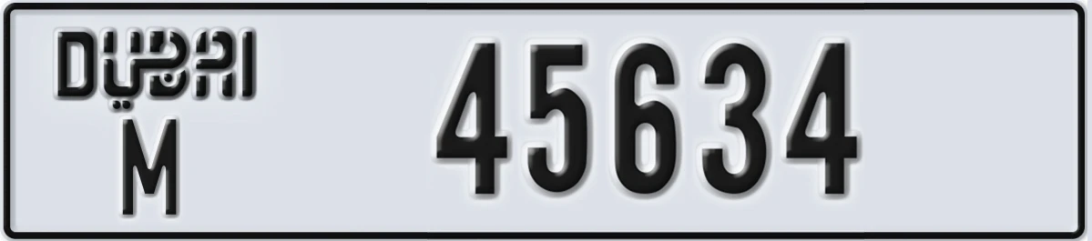 UAE License Plate Dubai M 45634