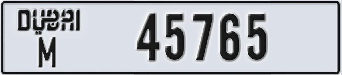 UAE License Plate Dubai M 45765