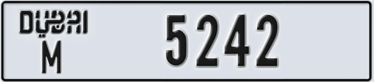 UAE License Plate Dubai M 5242