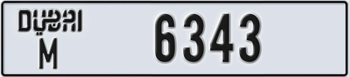 UAE License Plate Dubai M 6343