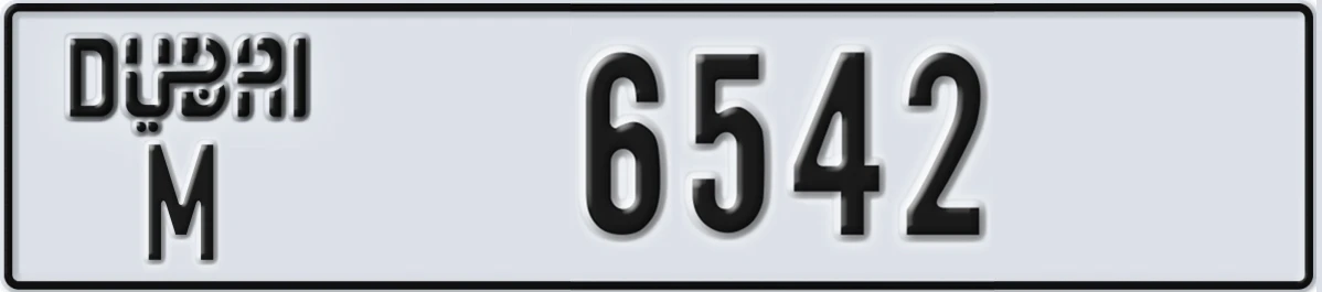 UAE License Plate Dubai M 6542