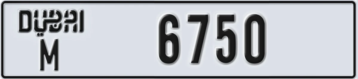 UAE License Plate Dubai M 6750