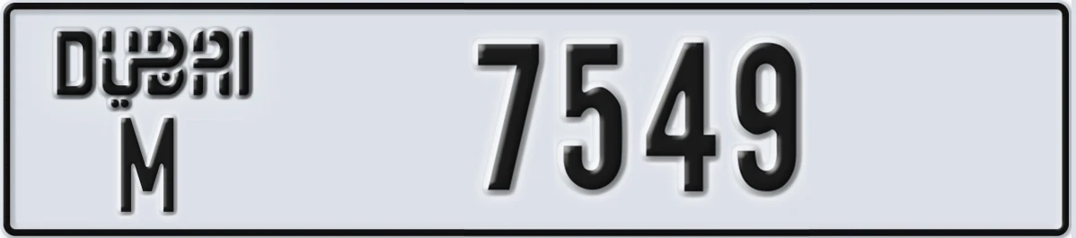 UAE License Plate Dubai M 7549