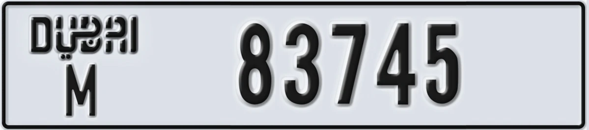 UAE License Plate Dubai M 83745