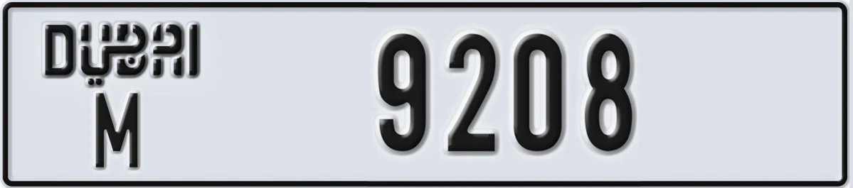 UAE License Plate Dubai M 9208